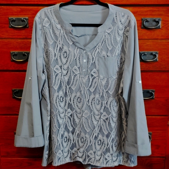 Gray Lace Blouse Tunic - Picture 1 of 3